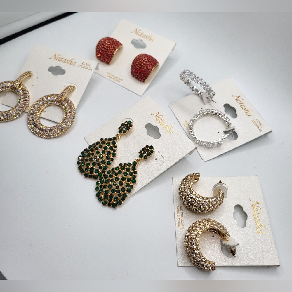 Gold, Red, and Green CZ Earrings Bundle